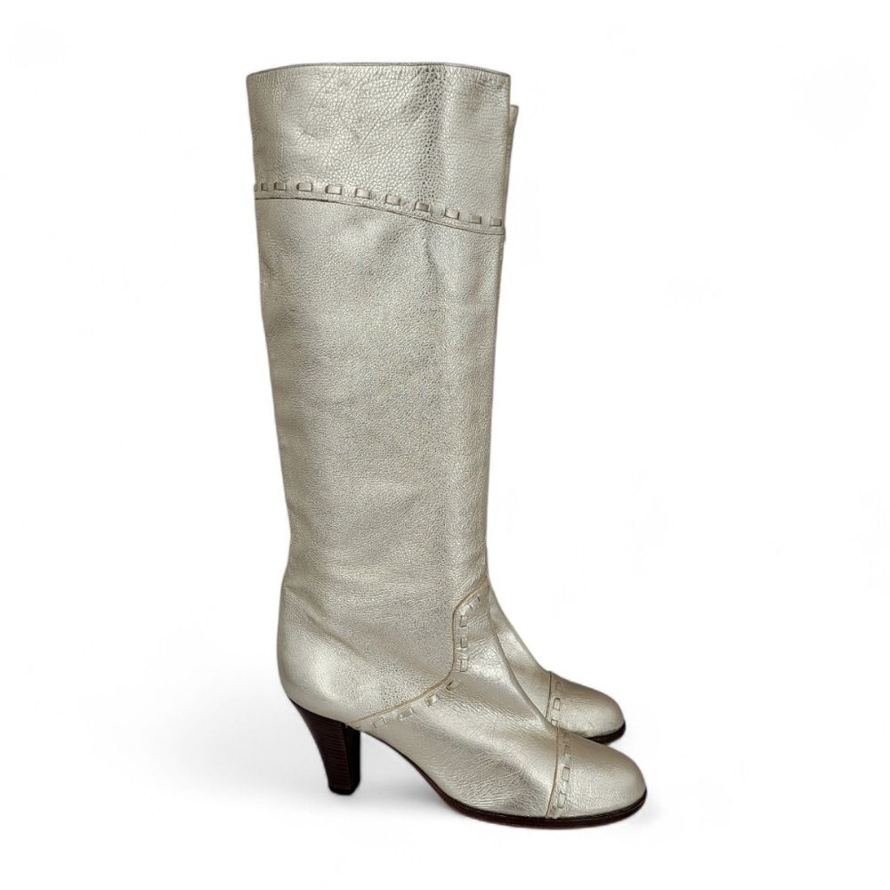 Marc Jacobs Metallic Gold Leather Knee High Women's Heeled Tall Boots